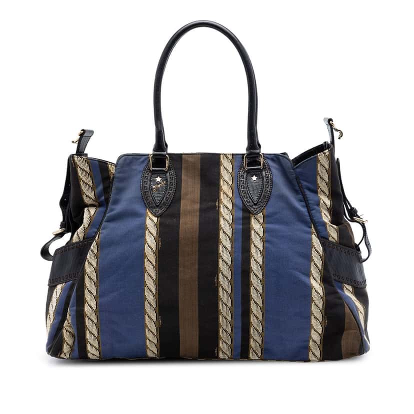 Fendi Large Pequin Canvas Etniko Du Jour Handbag Blue Very good condition - Front View