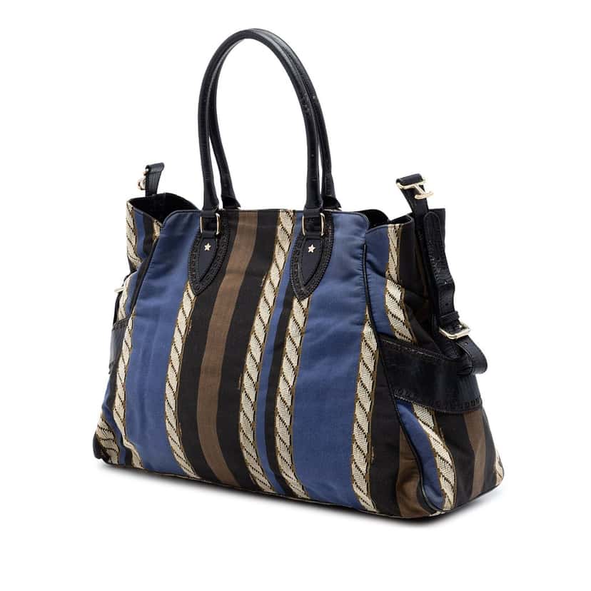 Fendi Large Pequin Canvas Etniko Du Jour Handbag Blue Very good condition - Back View