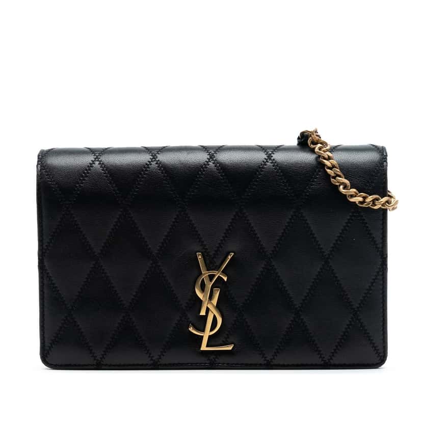 Saint Laurent Diamond Quilted Lambskin Angie Chain Bag Black Leather Very good condition - Front View