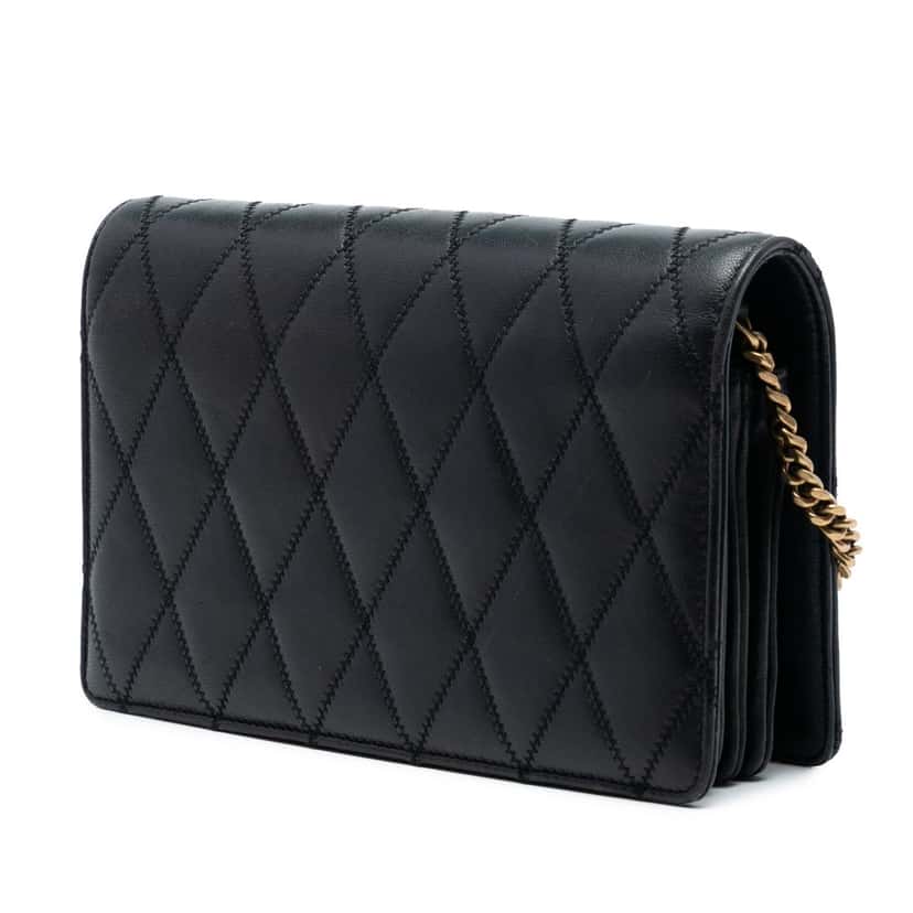 Saint Laurent Diamond Quilted Lambskin Angie Chain Bag Black Leather Very good condition - Back View