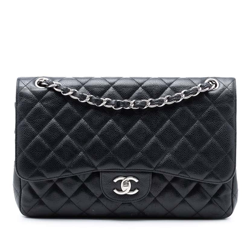 Chanel Jumbo Classic Caviar Double Flap Black Leather Very good condition - Front View