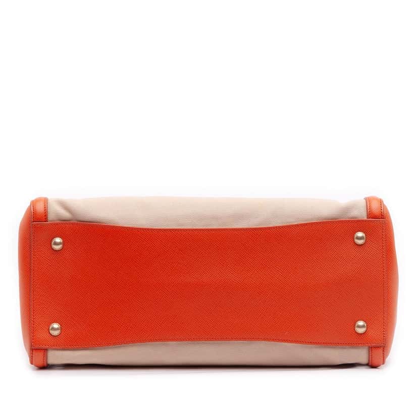 Prada Bicolor Saffiano Cuir Trimmed Canvas Satchel Beige Very good condition - Inside View