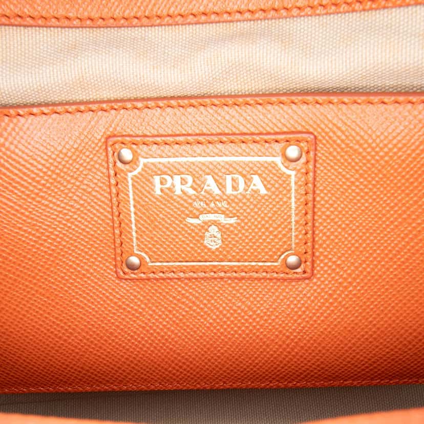 Prada Bicolor Saffiano Cuir Trimmed Canvas Satchel Beige Very good condition - Box View