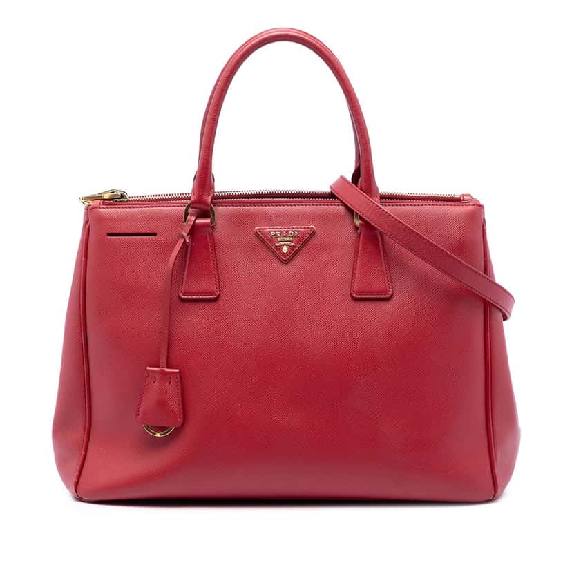 Prada Medium Saffiano Lux Galleria Double Zip Satchel Red Leather Very good condition - Front View