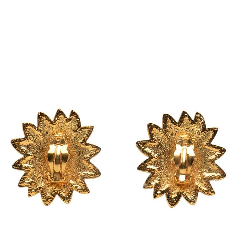Chanel CC Gold Plated Lion Sunburst Clip on Earrings Gold Metal Very good condition - Back View