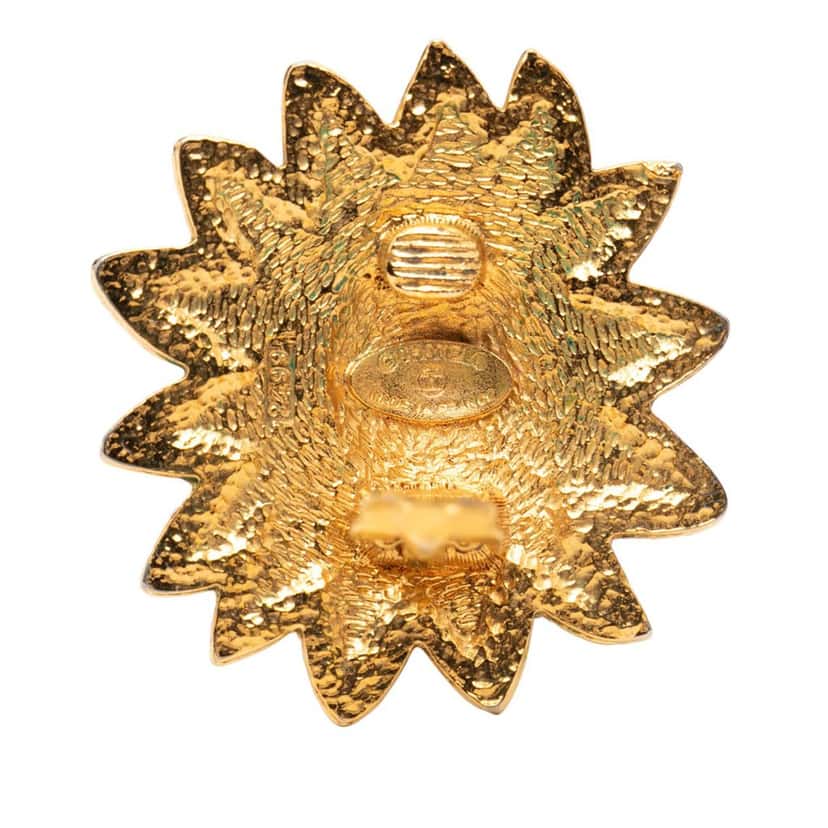 Chanel CC Gold Plated Lion Sunburst Clip on Earrings Gold Metal Very good condition - Inside View