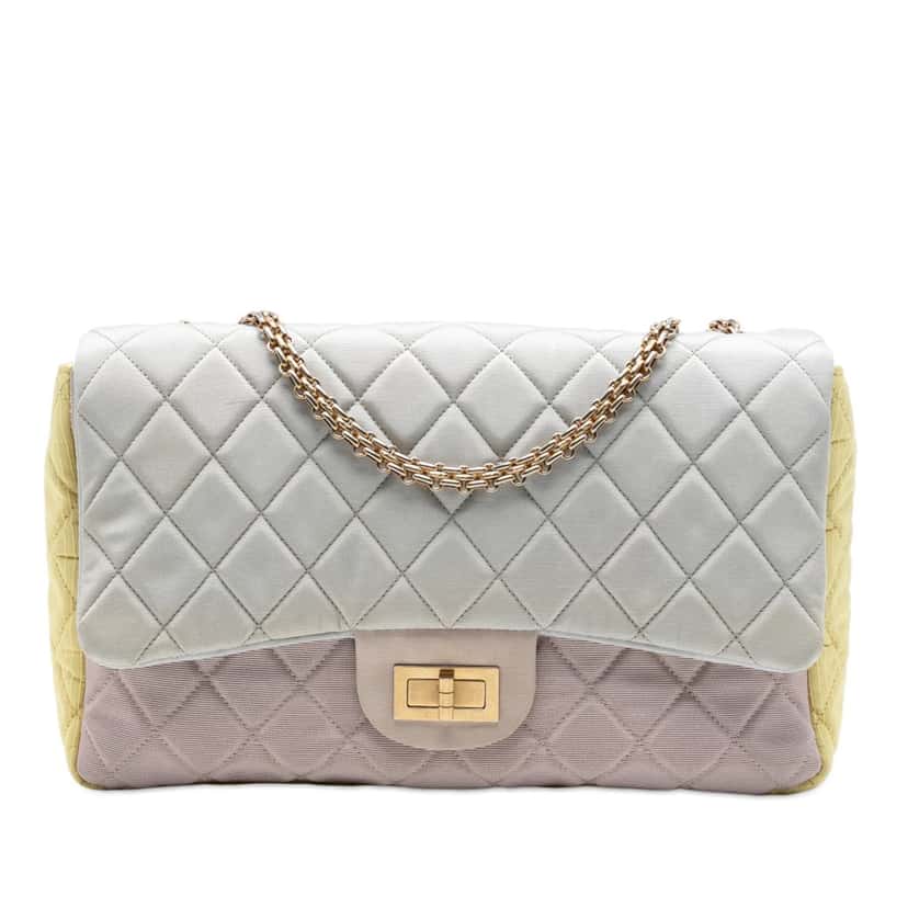 Chanel Tricolor Quilted Grosgrain Satin Reissue 2.55 Single Flap 227 Blue Very good condition - Front View