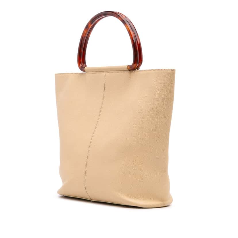Chanel Grained Calfskin Tortoise Top Handle Tote Beige Leather Very good condition - Back View