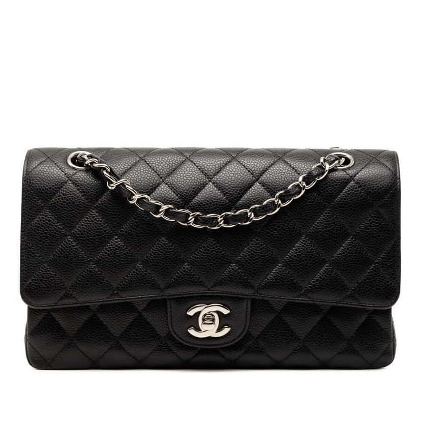 Chanel Medium Classic Caviar Double Flap Black Leather Very good condition - Front View