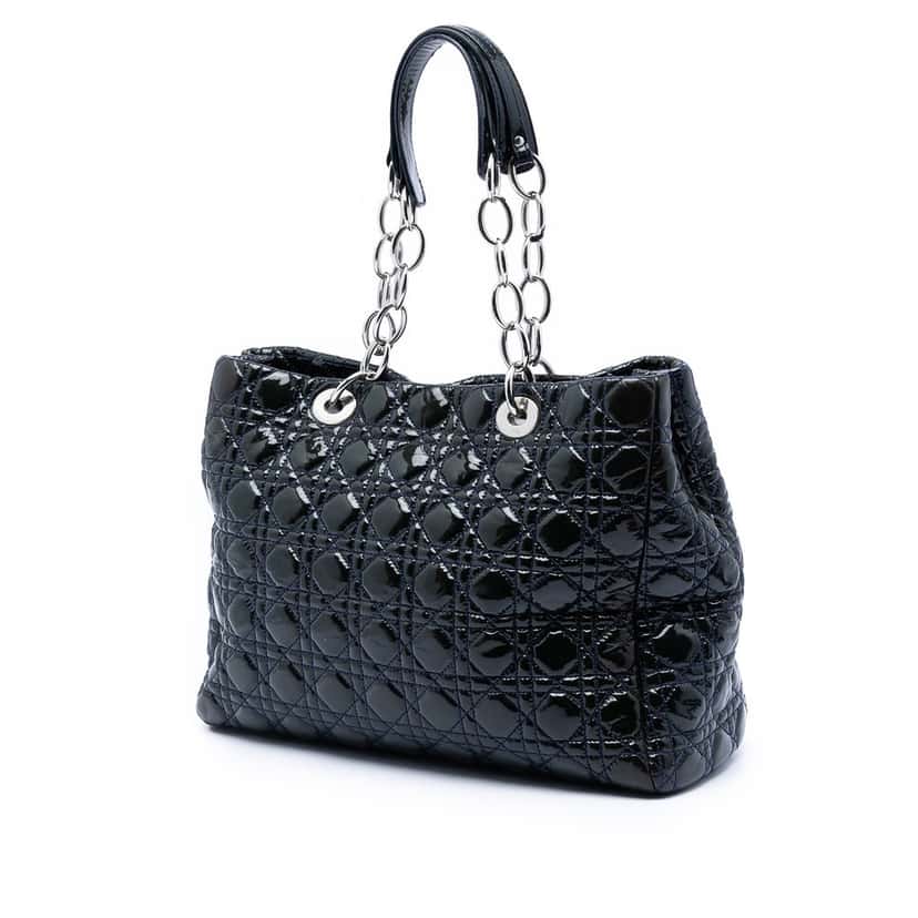 Dior Large Patent Cannage Lady Dior Soft Shopping Tote Blue Leather Very good condition - Back View