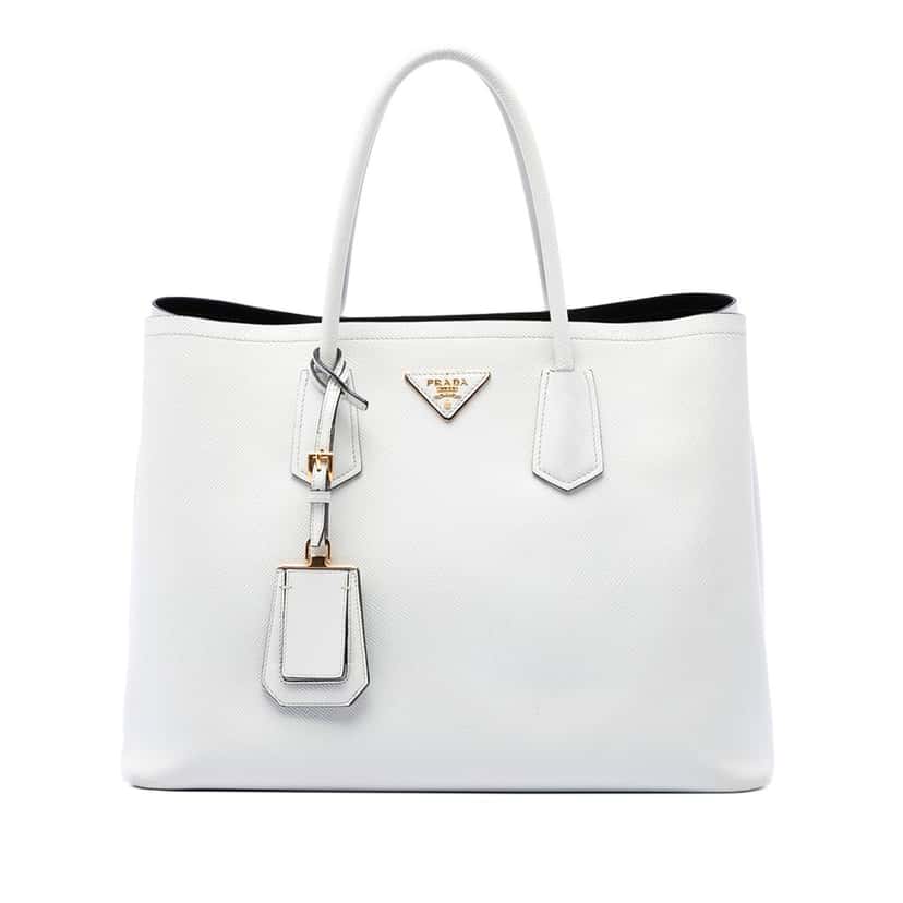 Prada Medium Saffiano Cuir Double Satchel White Leather Very good condition - Front View