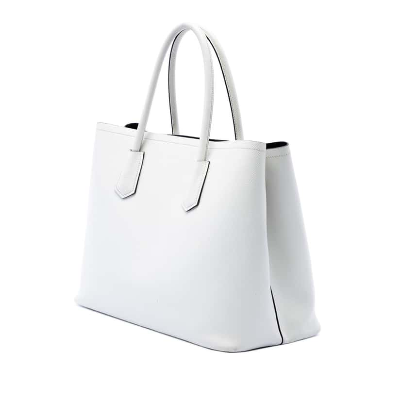 Prada Medium Saffiano Cuir Double Satchel White Leather Very good condition - Back View