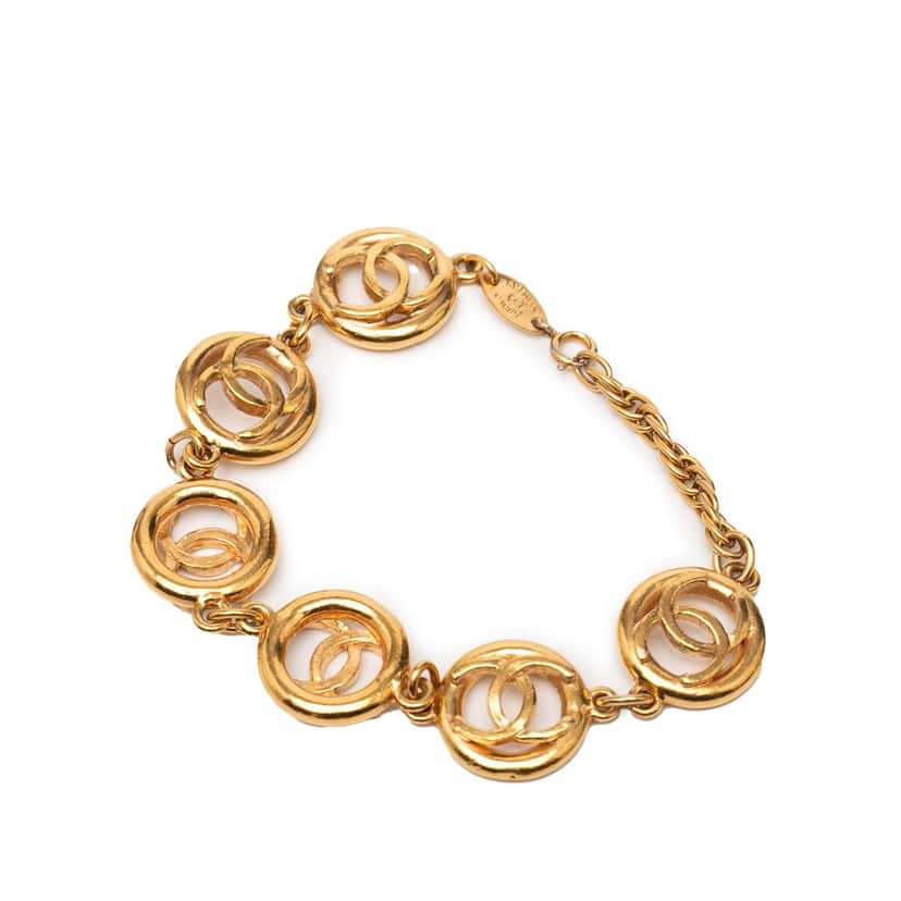 Chanel CC Gold Plated Openwork Circle Charms Link Bracelet Gold Metal Very good condition - Back View