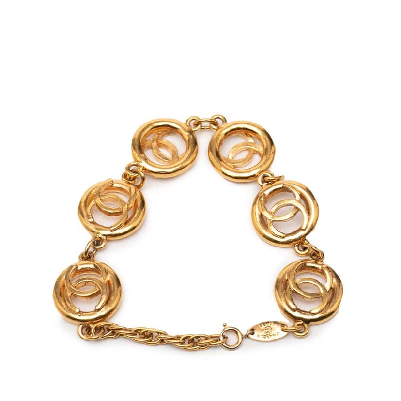 Chanel CC Gold Plated Openwork Circle Charms Link Bracelet Gold Metal Very good condition - Inside View