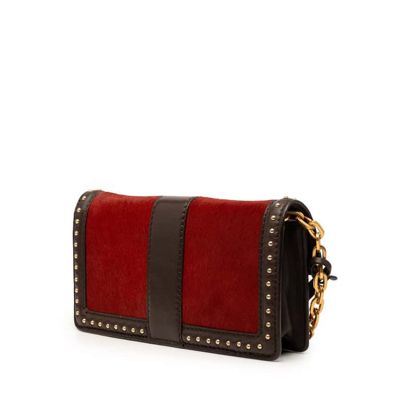 MCM Studded Leather and Ponyhair Shoulder Bag Red Very good condition - Back View