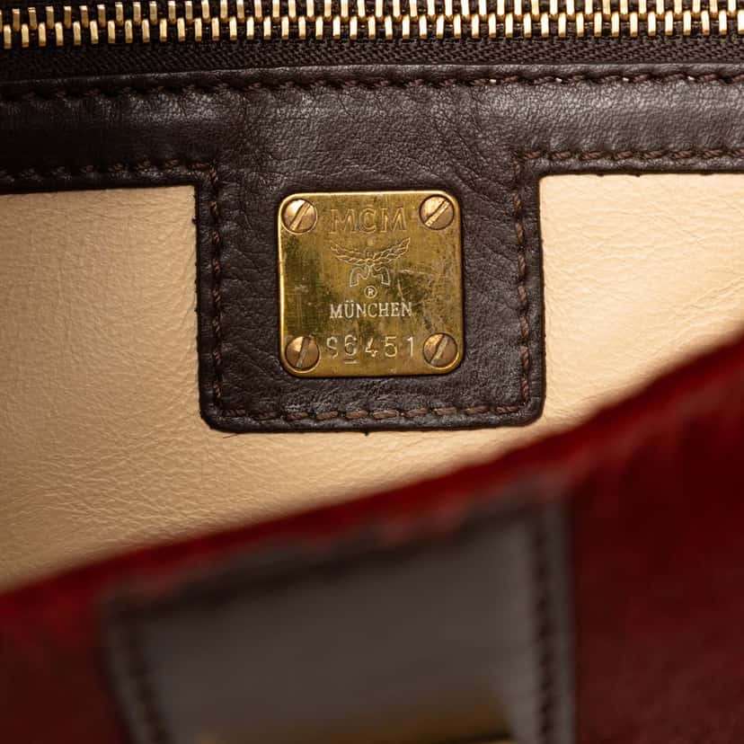 MCM Studded Leather and Ponyhair Shoulder Bag Red Very good condition - Box View