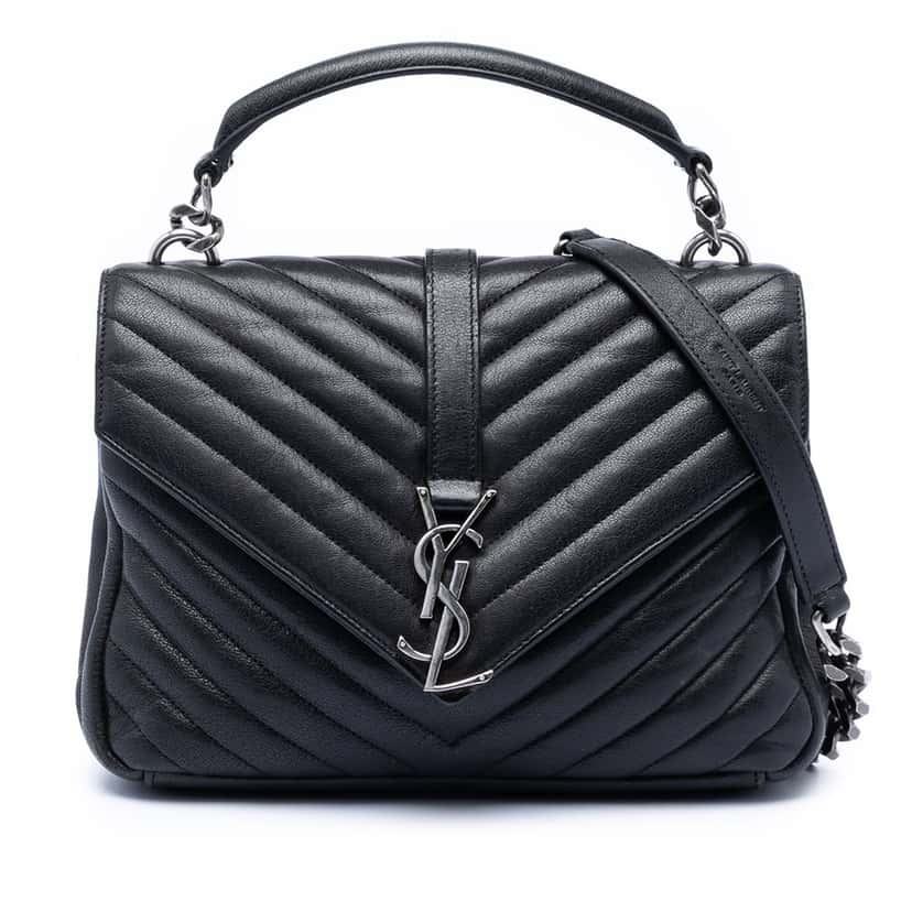 Saint Laurent Medium Chevron Sheepskin Monogram College Satchel Black Leather Very good condition - Front View