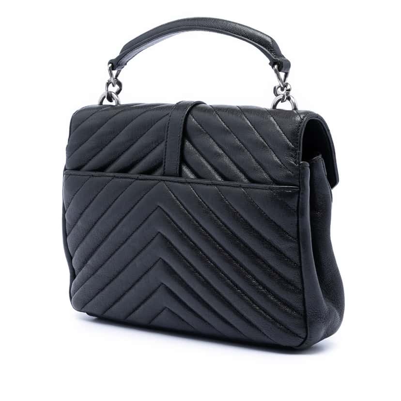 Saint Laurent Medium Chevron Sheepskin Monogram College Satchel Black Leather Very good condition - Back View