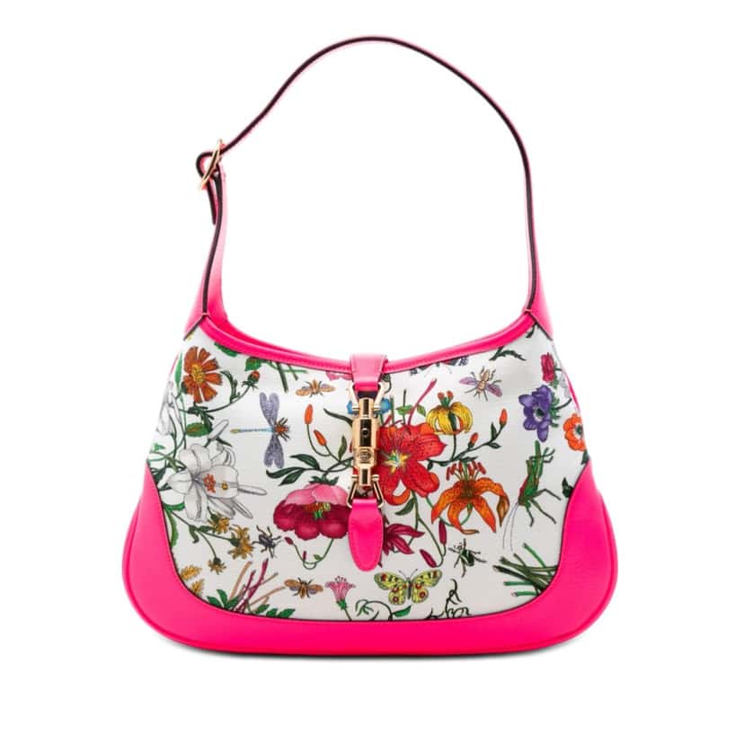 Gucci Flora Canvas Jackie O Bouvier Shoulder Bag White Very good condition - Front View