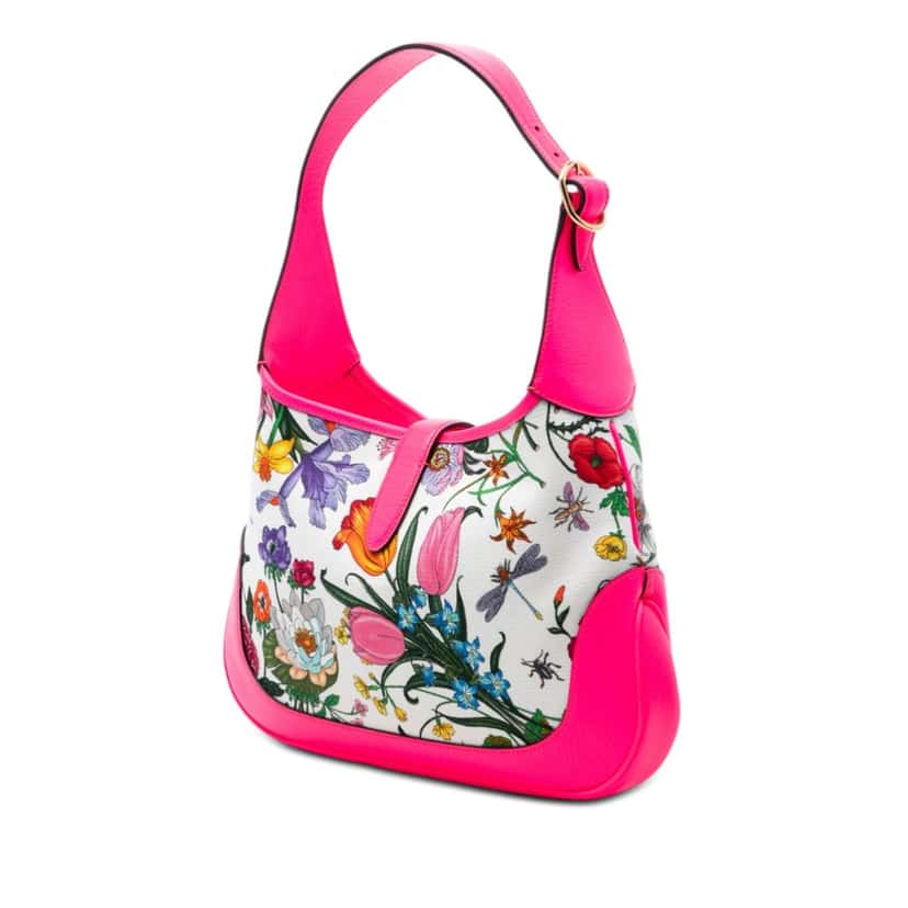 Gucci Flora Canvas Jackie O Bouvier Shoulder Bag White Very good condition - Back View