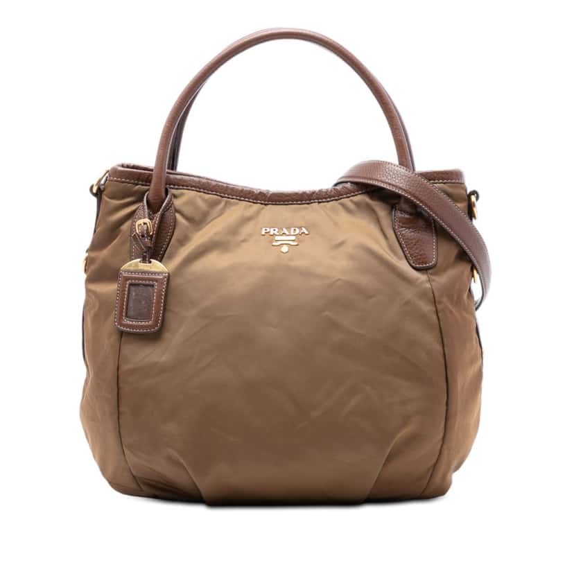 Prada Vitello Daino Trimmed Tessuto Satchel Brown Very good condition - Front View