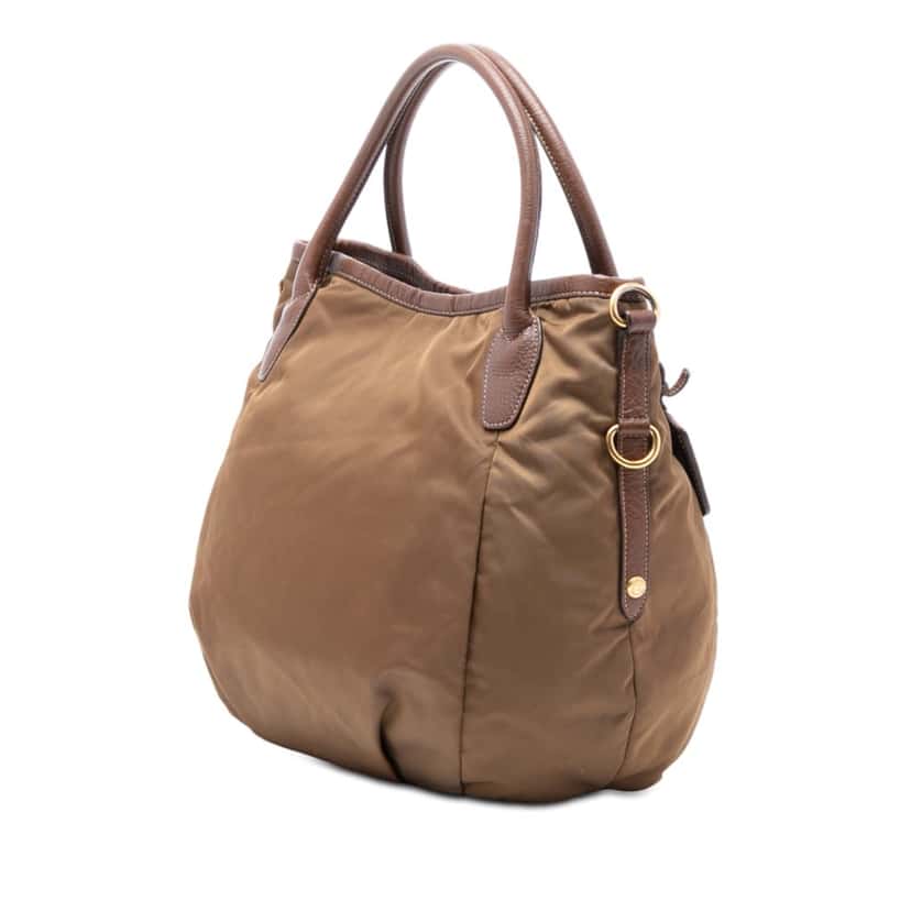 Prada Vitello Daino Trimmed Tessuto Satchel Brown Very good condition - Back View