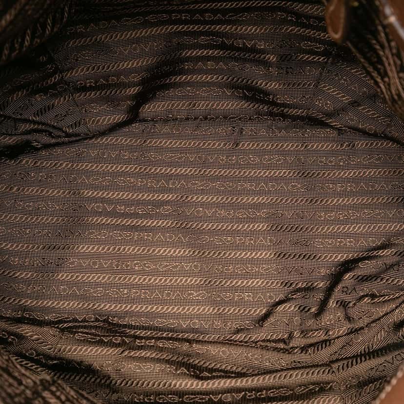 Prada Vitello Daino Trimmed Tessuto Satchel Brown Very good condition - Model View