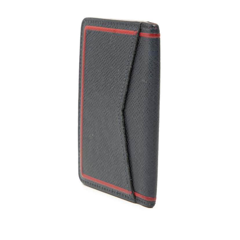 Louis Vuitton Taiga Card Holder Pocket Organizer Blue Leather Very good condition - Back View