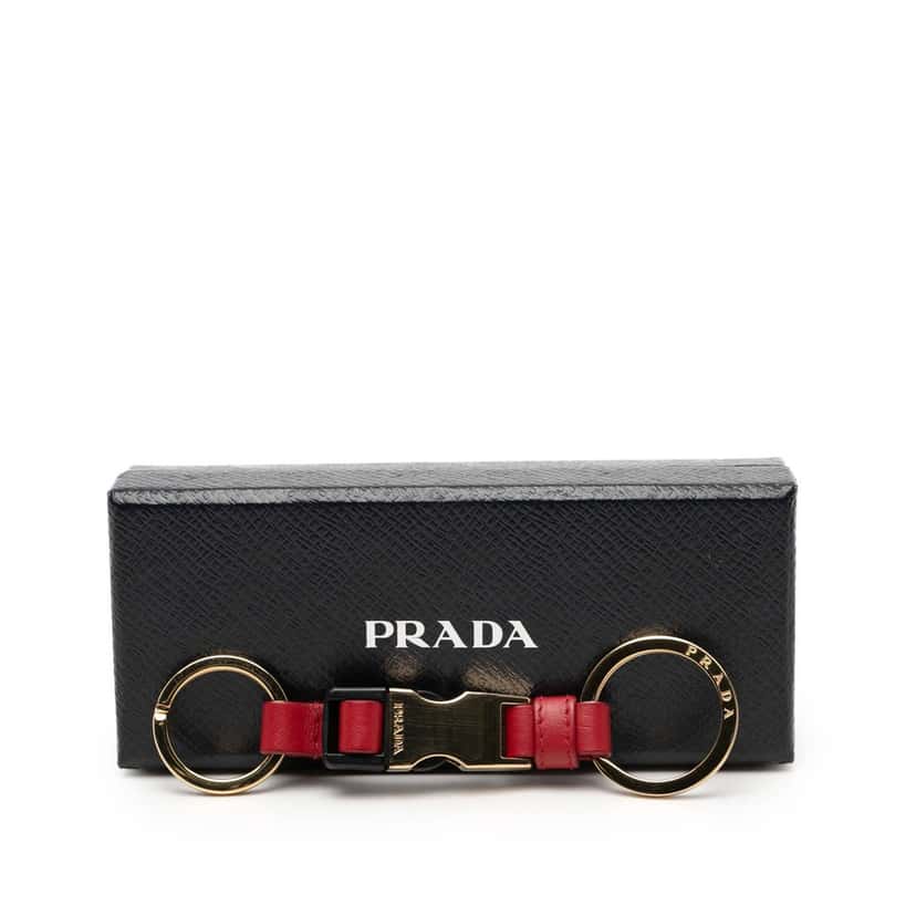 Prada City Calf Leather Tuc Key Ring Red Leather Very good condition - Box View
