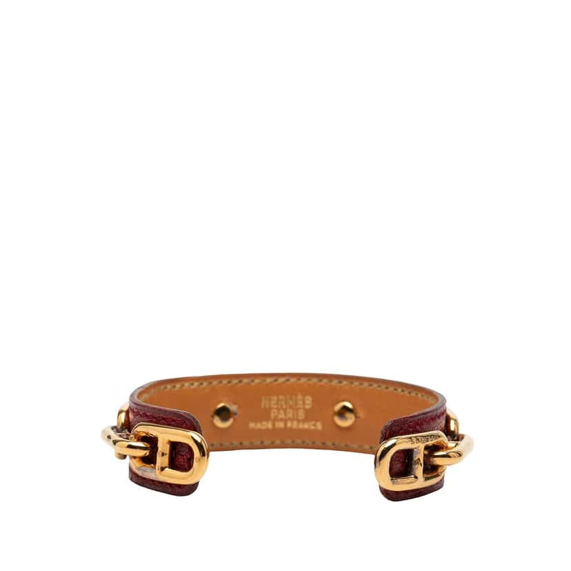Hermès Leather and Gold Plated Chaine d Ancre Cuff Bracelet Red Leather Good condition - Inside View