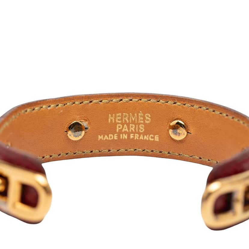 Hermès Leather and Gold Plated Chaine d Ancre Cuff Bracelet Red Leather Good condition - Model View