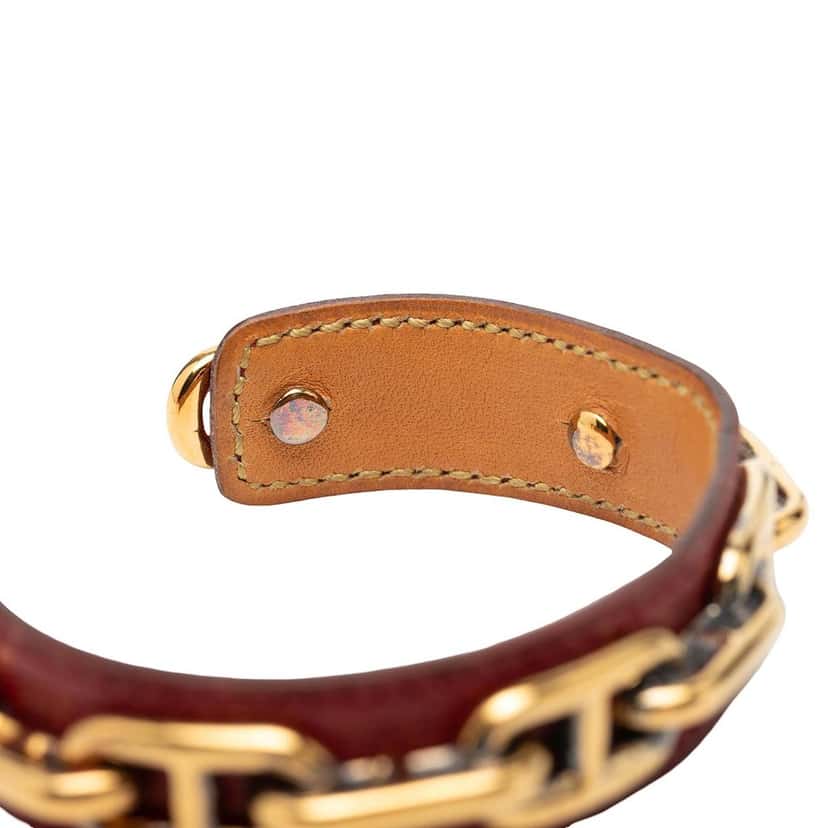 Hermès Leather and Gold Plated Chaine d Ancre Cuff Bracelet Red Leather Good condition - Box View