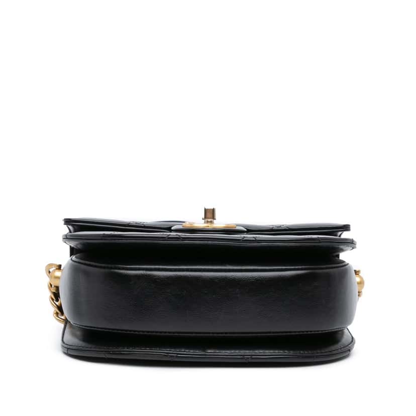 Chanel CC Quilted Calfskin Round Moon Messenger Flap Black Leather Very good condition - Inside View
