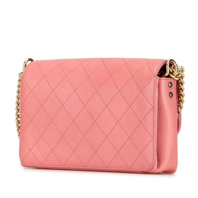 Chanel Quilted Calfskin Straight Lined Flap Pink Leather Very good condition - Back View