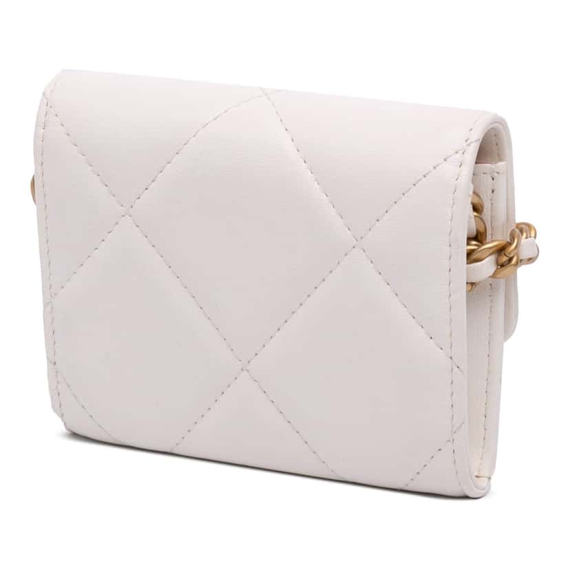 Chanel Quilted Lambskin Chanel 19 Card Holder On Chain White Leather Very good condition - Back View