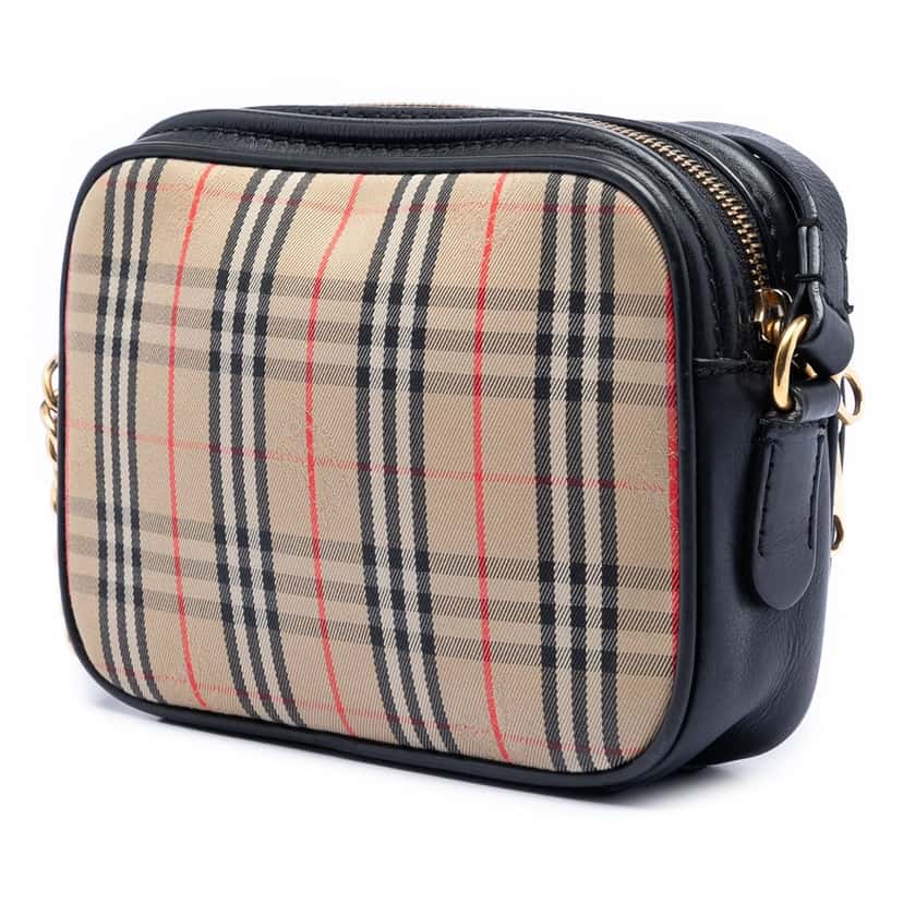 Burberry 1983 Knight Check Canvas and Calfskin Link Camera Bag Beige Very good condition - Back View