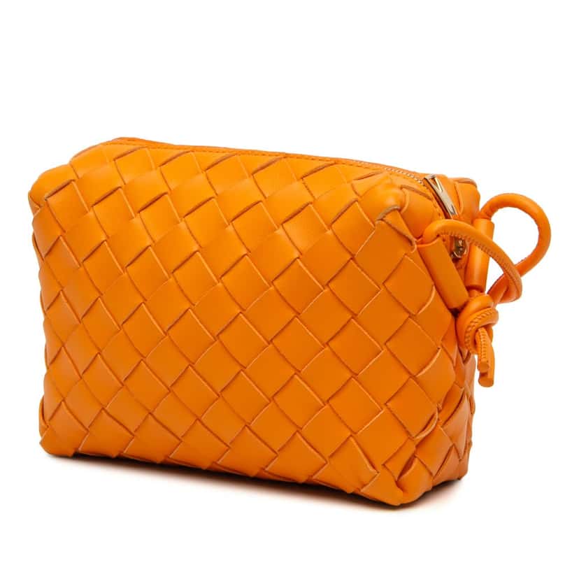 Bottega Veneta Mini Lambskin Intrecciato Loop Camera Bag Orange Leather Very good condition - Back View