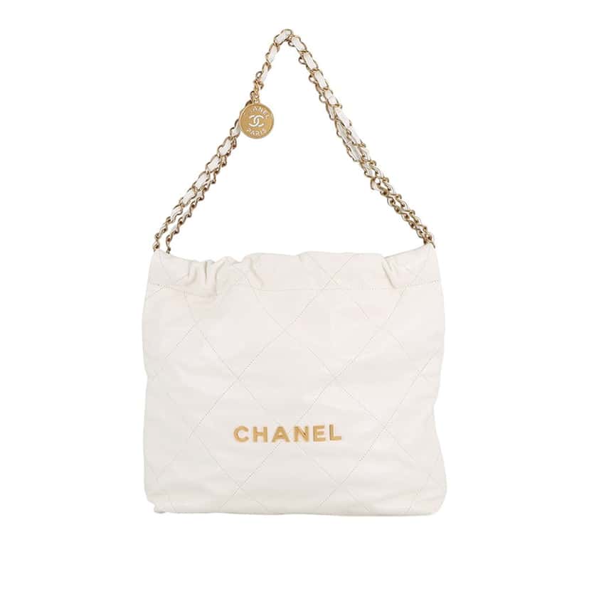 Chanel Small Shiny Calfskin 22 Hobo White Leather Very good condition - Front View