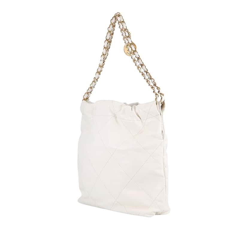 Chanel Small Shiny Calfskin 22 Hobo White Leather Very good condition - Back View