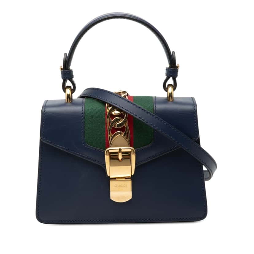 Gucci Mini Leather Sylvie Satchel Blue Leather Very good condition - Front View