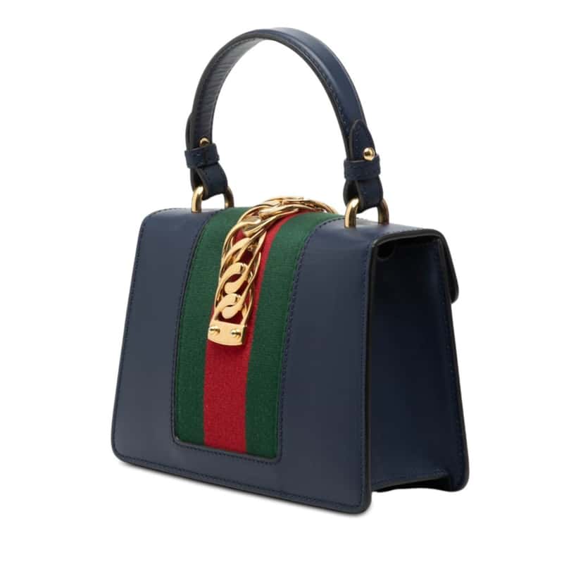 Gucci Mini Leather Sylvie Satchel Blue Leather Very good condition - Back View