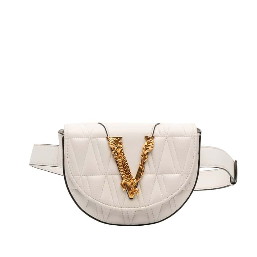Versace Quilted Nappa Virtus V Crossbody Belt Bag White Leather Very good condition - Front View