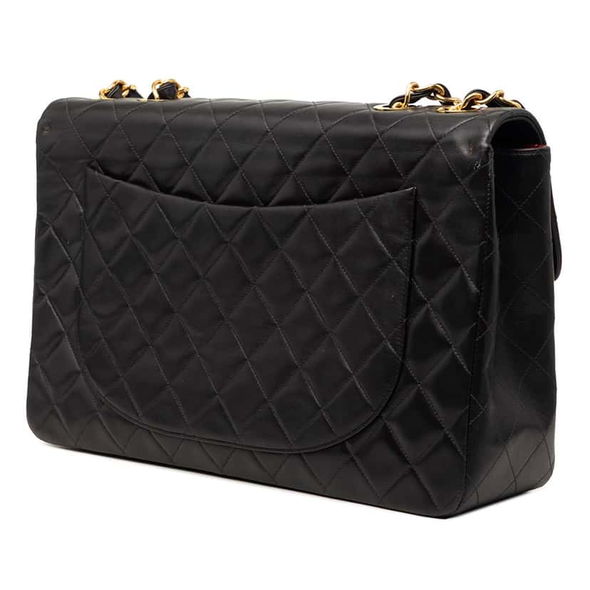 Chanel Maxi XL Classic Lambskin Single Flap Black Leather Very good condition - Back View