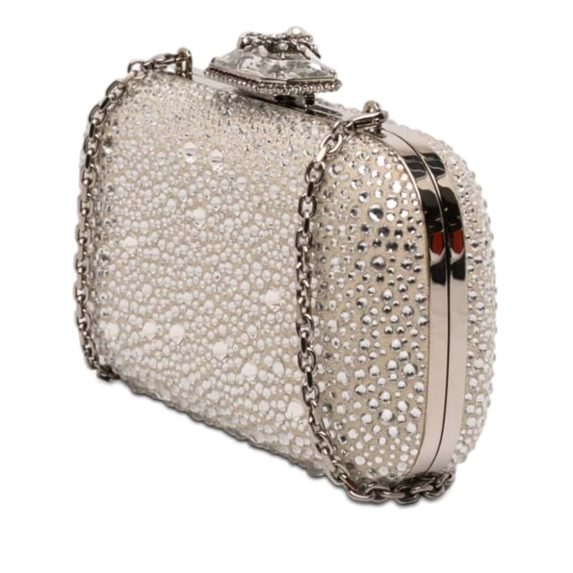 Alexander McQueen Crystal Embellished Satin Spider Clutch Brown Very good condition - Back View