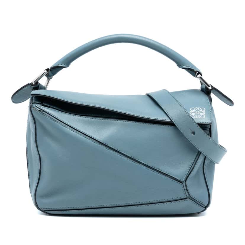 LOEWE Small Calfskin Puzzle Satchel Blue Leather Very good condition - Front View