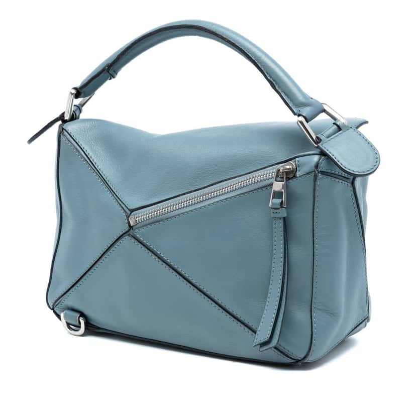 LOEWE Small Calfskin Puzzle Satchel Blue Leather Very good condition - Back View