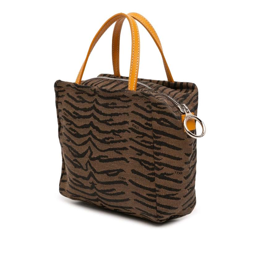 Fendi Mini Canvas Zebra Print Handbag Brown Very good condition - Back View