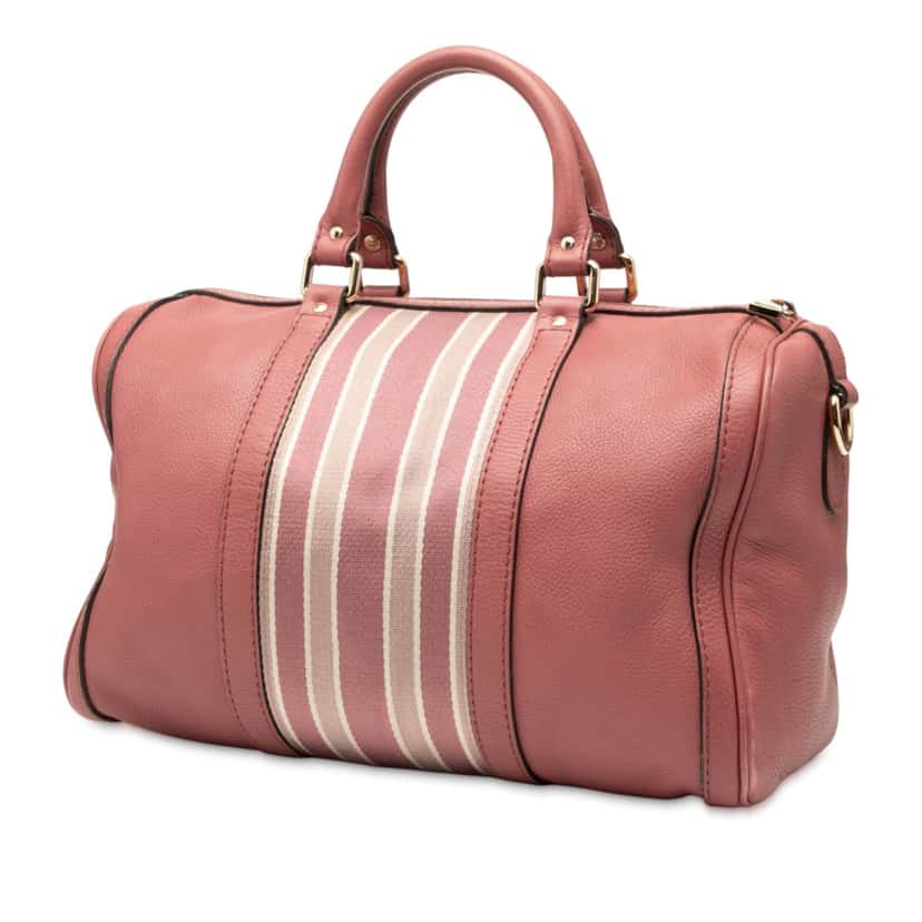 Gucci Medium Calfskin Web Joy Boston Bag Pink Leather Very good condition - Back View