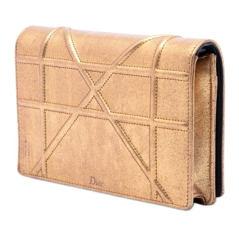 Dior Metallic Calfskin Diorama Wallet on Chain Gold Leather Very good condition - Back View