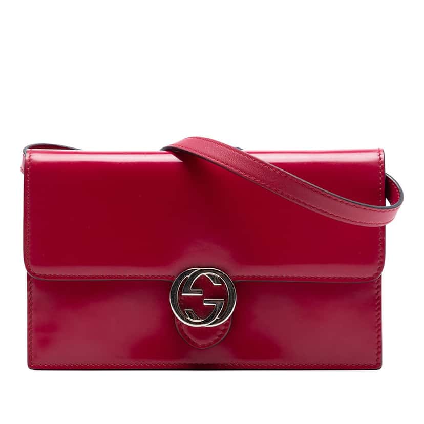 Gucci Leather Interlocking G Dollar Wallet On Chain Red Leather Very good condition - Front View